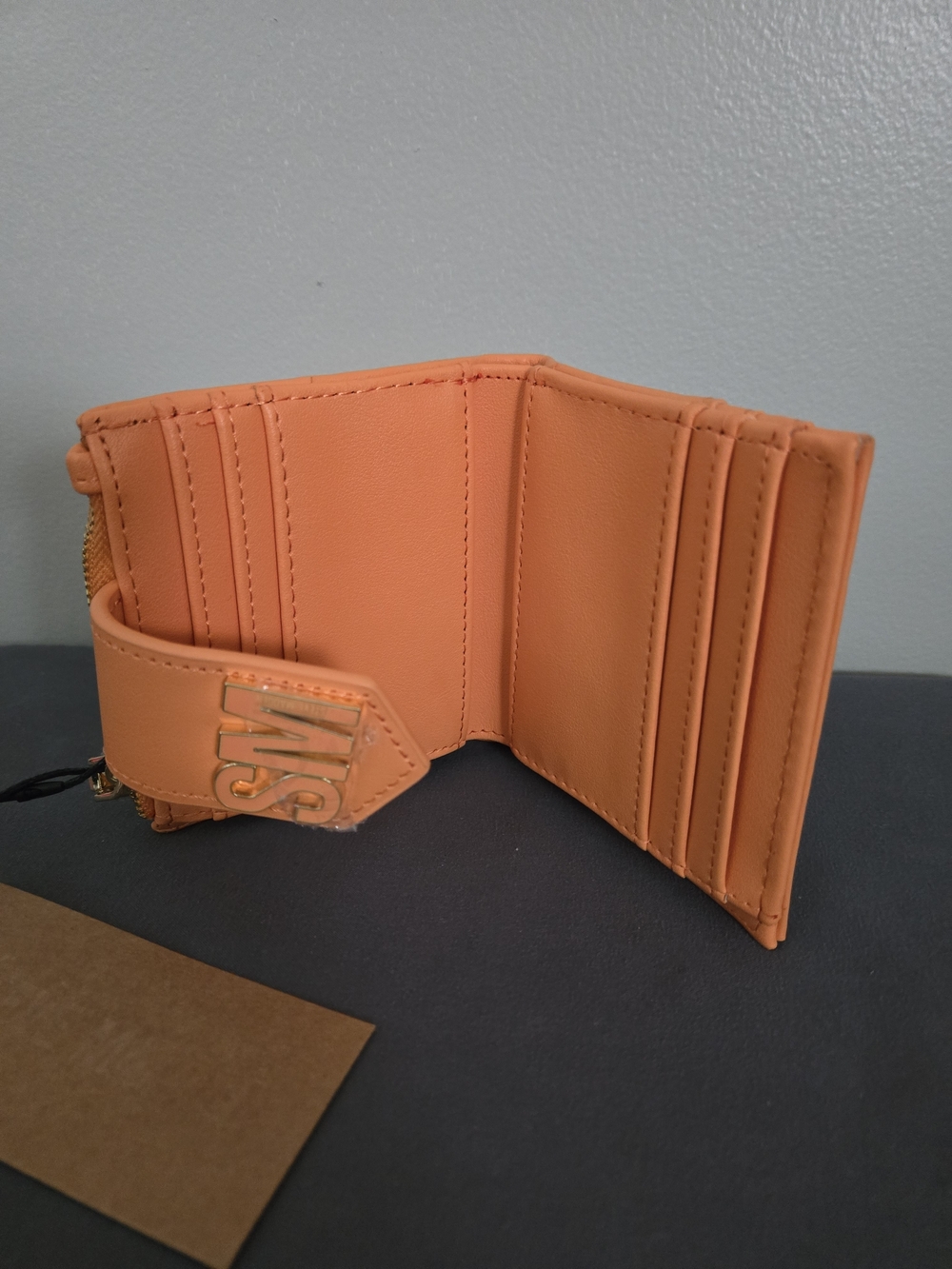 Orange Card Case Wallet with Gold 'SM' Accent - Picture 3 of 4